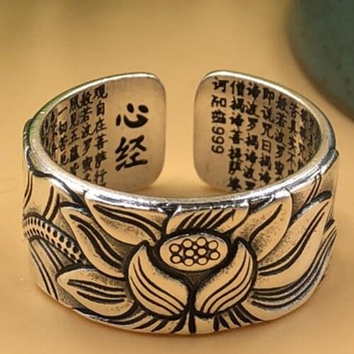 Vintage Unisex Chinese Buddha Single Resizable Size Stainless Ring Men Lotus Fun Mens Wicca Rings For Women Stylish Rings 2021