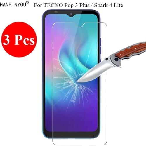 3 Pcs/Lot 9H 2.5D Tempered Glass Screen Protector For TECNO Pop 3 Plus / Spark 4 Lite Protective Film + Clean Tools