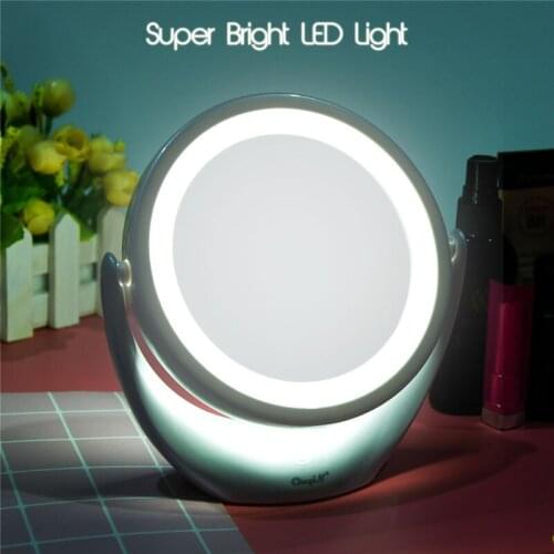 USB Rechargeable Makeup Light Mirror Double-Sided Mirror 1x/5x Magnification Cosmetic Mirror 360 Degree Swivel Vanity Mirror