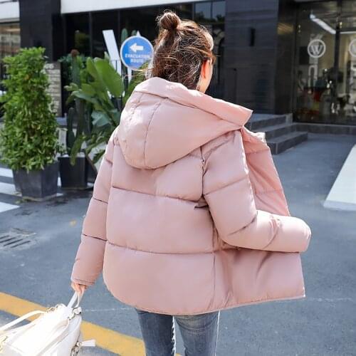 Women Solid Color Parka Coats 2021 Winter Basic Puffer Jacket Plus Size Hooded Thick Stand Collar Cotton Padded Casual