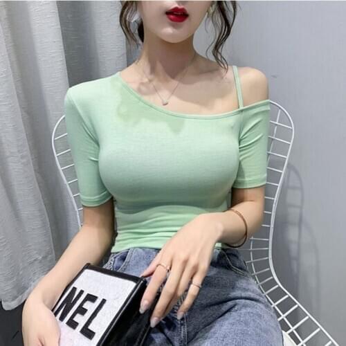 Women Spring Summer Style Sexy T-Shirts Tops Lady Casual Slim Low-cut Straped Collar Short Sleeve Sexy Tees Tshits ZZ0131