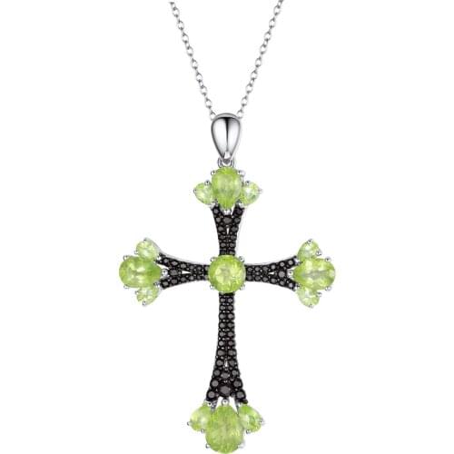 GZ ZONGFA natural Peridot Black Spinel 925 Sterling silver Cross Pendant accessories women silver necklace