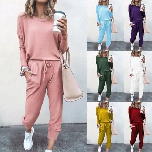Ladies Casual Suit 2-Piece Set Autumn And Winter Loose And Comfortable Simple Pure Color Long-Sleeved Sportswear Ladies Pajamas