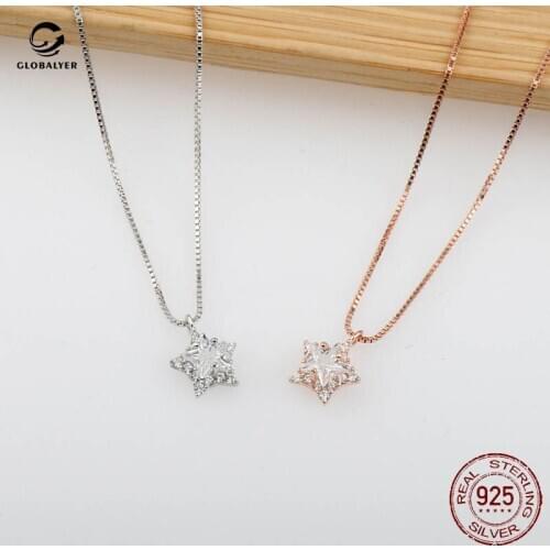 Sterling silver star zircon ladies necklace Korean fashion simple crystal pentagram pendant necklace Free shipping 103
