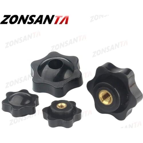 ZONSANTA Plum Bakelite Hand Tighten Nuts M4 M5 M6 M8 M10 Plastic Head Hand Nut Black Handle Thread Star Clamping Knob Manual Nut