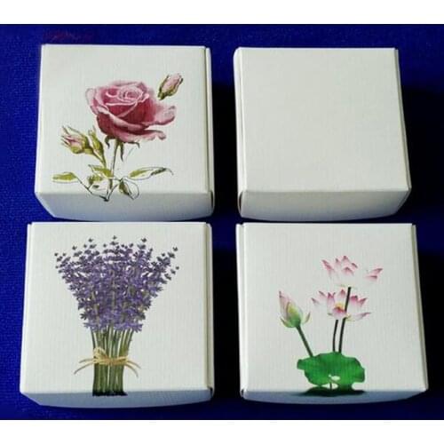 100pcs/lot Rose Lavender Printing Paper Gift Box Biscuits Handmade Soap Candy Packaging Box For Party Favor Package