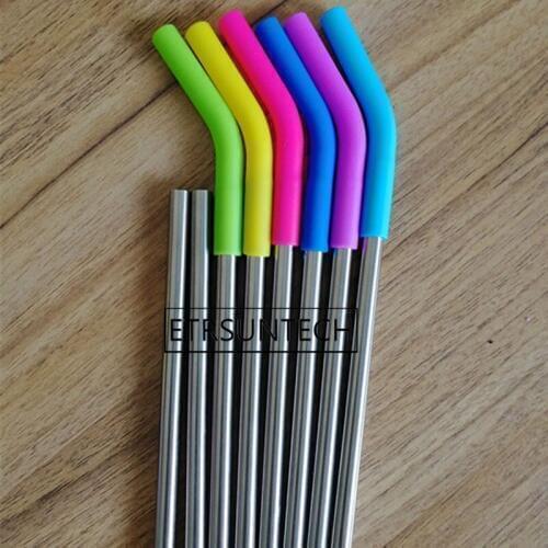 200pcs 6mm Metal Stainless Steel Drinking Straw Eco Straws With Soft Silicone Cover Tips 215mm