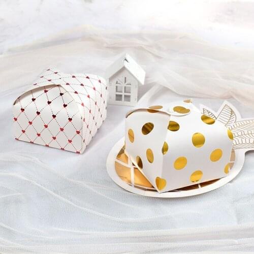 50pcs Gift Box Square Folding Bronze Polka Dot Wedding Wedding Souvenir Box Can Put Gray-Pink Dessert Box