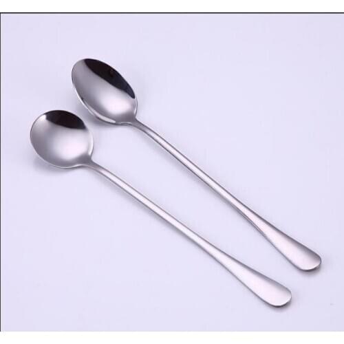 500pcs New Stainless Steel Long Handle Spoon Coffee Latte Ice Cream Soda Sundae Cocktail Scoop Free Shipping