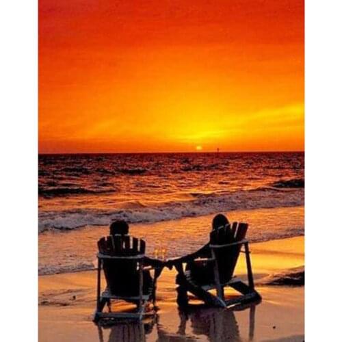 5D DIY Diamond Painting Landscape Picture Couple Seaside Picture Square/Round Diamond Cross Stitch Embroidery Decorative TX178