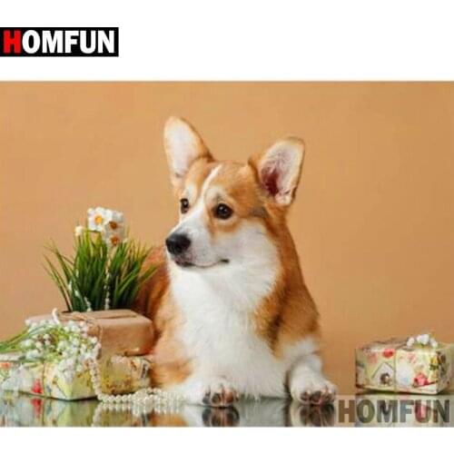 HOMFUN Full Square/Round Drill 5D DIY Diamond Painting "Animal dog" 3D Diamond Embroidery Cross Stitch Home Decor A19654