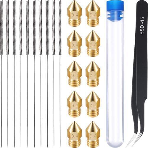 Aokin 0.4 mm Mk8 nozzle +10 Package 0.4 mm Needle and 1 Pcs Tweezers Tool Kit Stainless Steel nozzler Cleaner For MK8 Makerbot