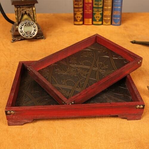 Solid wood dinner plate home wine and tea tray antique European rectangular cake tray