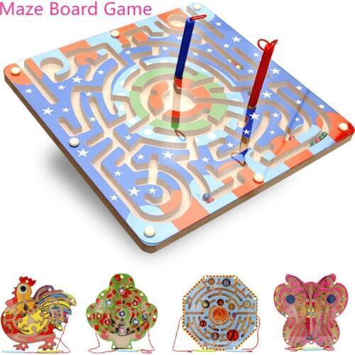 Children Magnetic Maze Toy Kids Early Educational Brain Teaser Slot Maze Board Game Intellectual Jigsaw Board Wooden Puzzle Toy