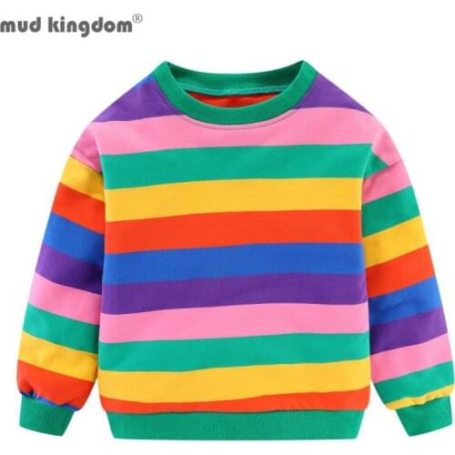 Mudkingdom Cute Big Girls Sweatshirts Rainbow Children Spring Clothes Boys Stripe Sweatshirts Colorful Autumn Kids Clothes