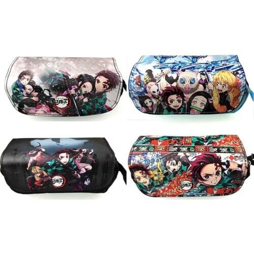 Anime Demon Slayer canvas double-layer pencil case cute pencil case box bag box office school makeup pencil case stationery