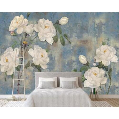 Custom Wallpaper Nordic Style Hand-painted Peony Floral Pastoral Mural Living Room TV Background Wall Painting 3d wallpaper