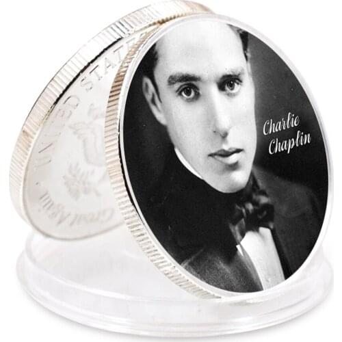 Art Ornament Charlie Chaplin Siliver Plated Collectors Edition Commemorative Coin Challenge Coin 2021 Holiday Gift