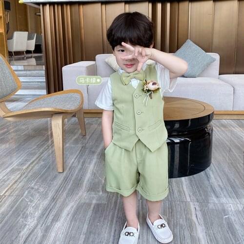Little Boys Clothing Suit Children Kids Gentleman Clothes Sets Toddler Boys Vest + Shorts 2Pcs Outfits Summer Child Formal Suit