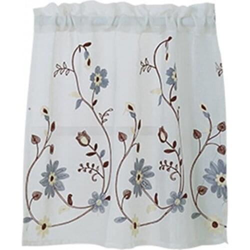 Flower Pattern Through Rod Short Curtain Home Kitchen Cafe Gift Shop Decoration