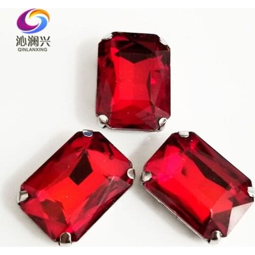 Red Rectangle octagonal shape High quality Glass Crystal flat back sew on claw rhinestones,Diy Clothing accessories SWC06