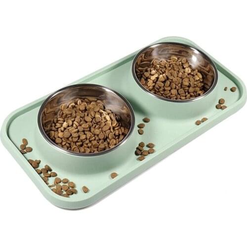 Cat Bowls For Food And Water With Stand, Cat Food Bowls Non-Spill And Non-Skid, Removable Stainless Steel Bowls For Cats-ABUX