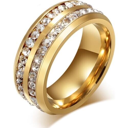 Fashion Luxury Crystal Rings Wholesale Gold Stainless Steel Wedding Rings For Women Party Jewelry