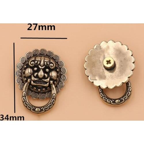 2Pcs Brass Lion Mythical Creatures Design Conchos Screwback Rivets Leather Craft Bag Wallet Chain Ring Connector Decor