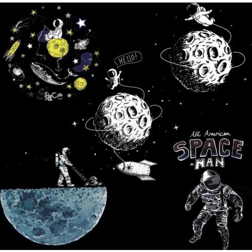 Pulaqi Space Earth Rocket Patch Heat Transfer For Clothing Iron On Thermal Transfers Printed Hippie Applique UFO Planet Stickers