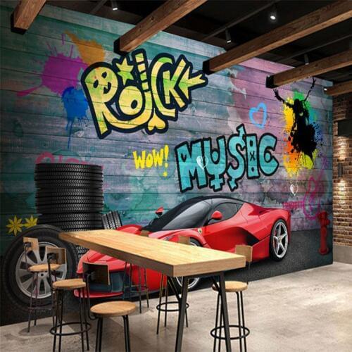 Custom Any Size Mural 3D Stereo Red Sports Car Graffiti Wallpaper Retro Cafe Restaurant Backdrop Wall Decor Fresco Papel Murals