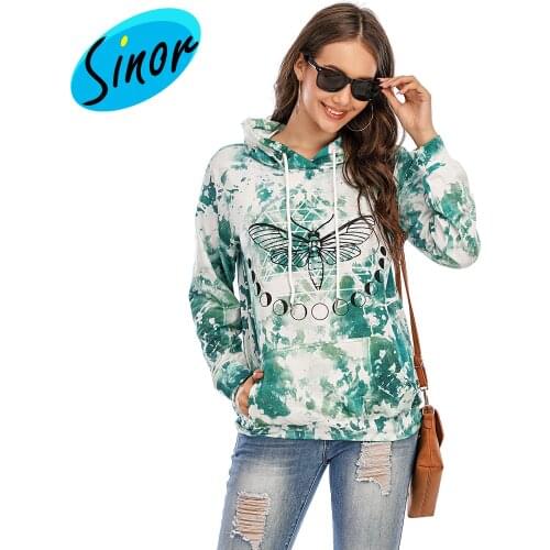 Autumn and winter 2021 womens long sleeve pullover printed loose hooded sweater top 2219 banquet dress