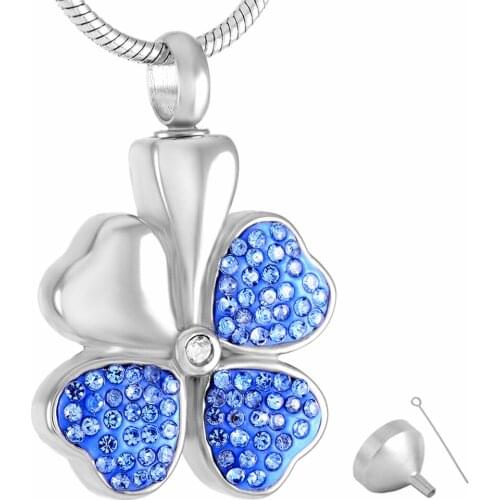 Cremation Urn Necklace for Ashes Crystal Four Leaf Clover Memorial Ash Necklace Stainless Steel Cremation Jewelry