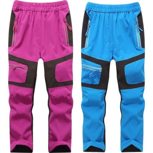 Hiking Travel Pants Summer Outing Children Patchwork Trousers Kids Boys Girls Sport Quick Dry Prevent UV Pink Blue