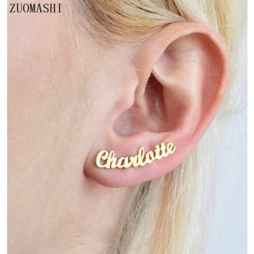 Custom Name Earrings Stainless Steel Personalized Name Stud Earrings For Women Customize Initial Cursive Nameplate Gift for Her