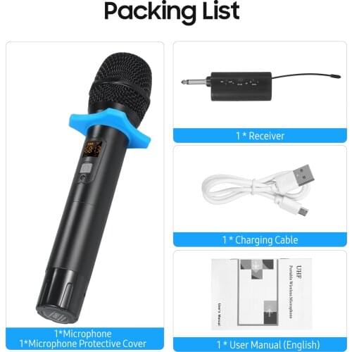 Portable UHF Microphone Set with Handheld Microphone Rechargeable Receiver Frequency Modulation Plug-and-Play Dynamic Microphone