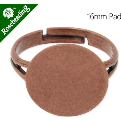 Antique Copper Plated Adjustable Ring Blanks Base With 16mm Blank Pad,ring settings blank,ring blanks,Sold 20pcs/lot-C4673