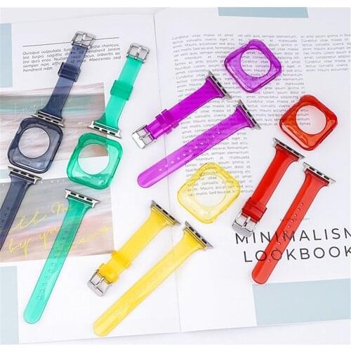 For Apple Watch Band 44mm 40mm 42mm 38mm Slim Silicone Watch Strap Transparent Bracelet Protective Case for iWatch 6 SE 5 4 3 2