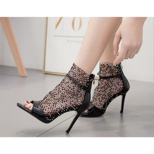 Fashion Women Sandals Summer Fashion Solid Buckle Flip Flops Sandals Women Shoes Rhinestone hollow fish mouth high heels Shoes