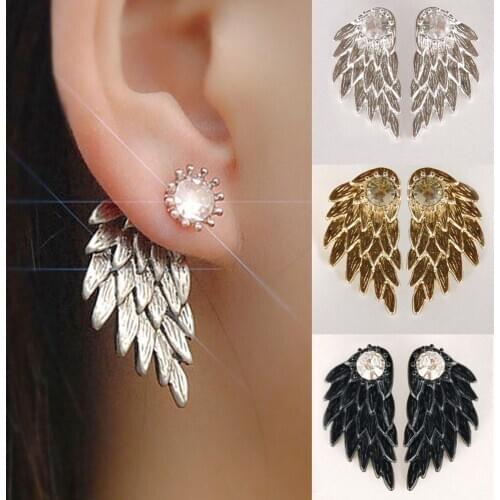 Luxury Fashion Stud Earrings For Women Girl Fine Vintage Gothic Angel Wing Black Feather Earring Jewelry Gift