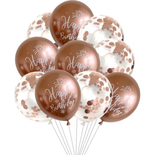 10pcs 12inch Metal Happy Birthday Balloon Rose Gold Confetti Chrome Balloons for Baby Shower Birthday Party Decorations
