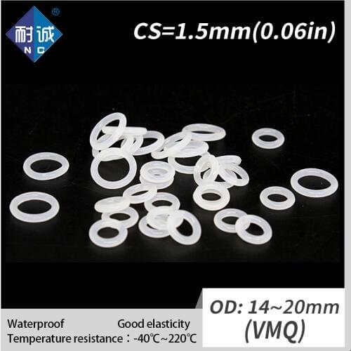5PCS/lot Silicone rubber o-ring VMQ CS 1.5mm OD14/15/16/17/18/19/20mm O Ring Gasket Silicone O-ring waterproof