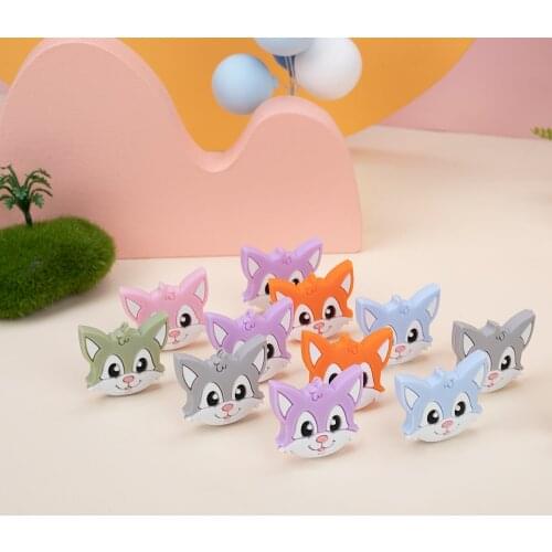 Sunrony 10pcs Cartoons Fox Baby Rodent BPA Food Free Silicone Teething Nursing Pacifier Clip Silicone Beads