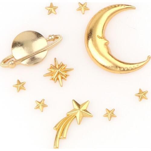Mixed 10pieces Planet Star Moon Jewlery Making Findings Frame Pendant Gold Charm Bezel Setting Cabochon Setting UV Resin Charm