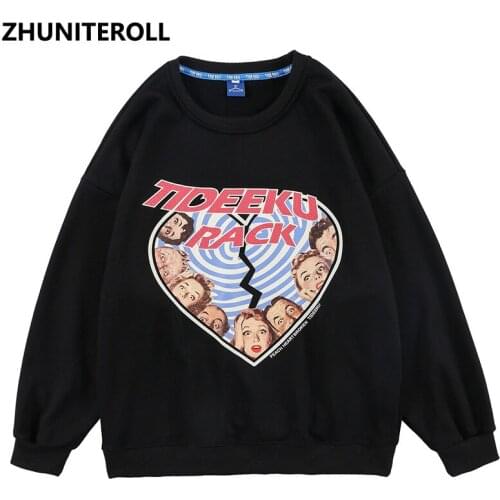 Harajuku 2021 Sweatshirts Broken Heart Print Streetwear Casual Pullover Hoodies Hip Hop Cotton Loose Black Tops Fashion Outwear