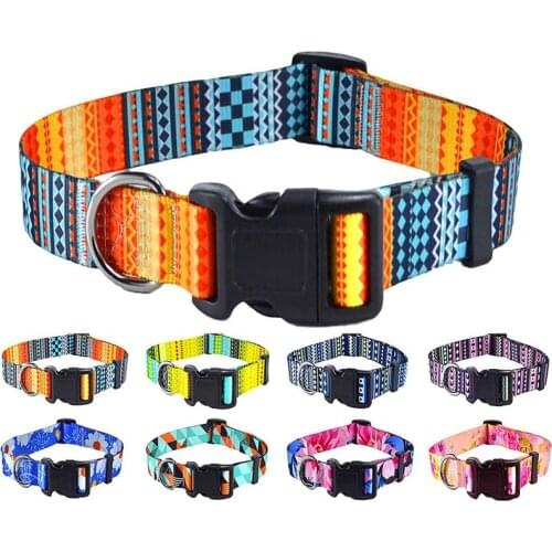 Bohemian Geometric Style Dog Collar for Small Medium Large Dogs Adjustable Quick Release Buckle Cat Basic Collar Pet Accessories