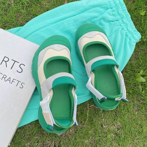 Velcro Color Matching Round Head Japanese Cute Ladies Casual Sports Shoes Summer College Style Fashion Single Shoes Comfortable