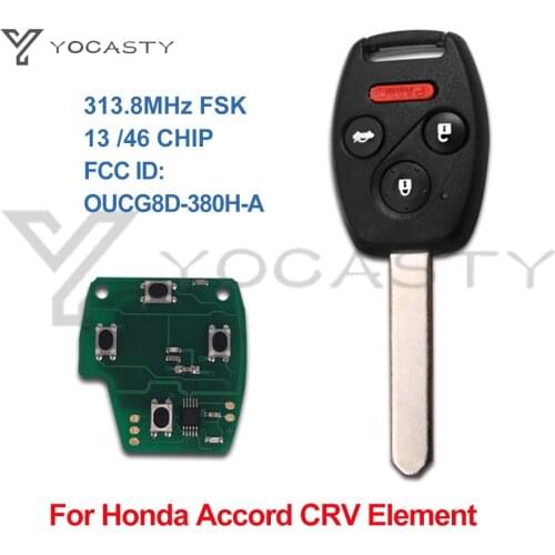 YOCASTY FCC ID OUCG8D-380H-A 313.8MHz 3+1 4 Buttons Remote Key Fob for Honda ACCORD CRV ELEMENT 2003 2004 2005 2006 2007 46 Chip