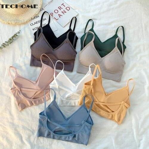 Women Seamless Bras Sexy Lingerie Solid Push Up Bra Cotton Bralette Brassiere Cross Bra Wire Free Underwear V Back Female Bras