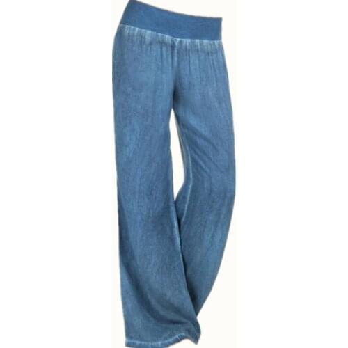 Women High Waist Stretchy Plus Size 5XL Wide Leg Jeans Woman Loose Elastic Waist Denim Pants Ladies Casual Long Trousers