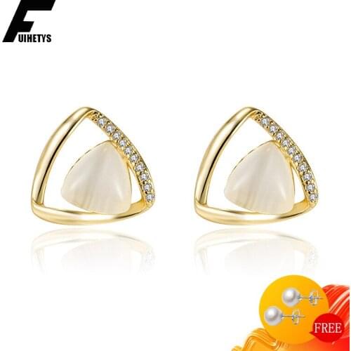 Fashion 925 Silver Jewelry Earrings for Women Geometric Zircon Gemstones Wedding Engagement Party Gifts Stud Earring Wholesales